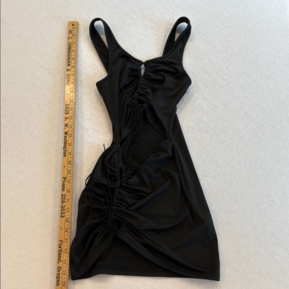 SHEIN Black Ruched Sleeveless Cutout Mini Midriff Cocktail Party Prom Dress S - Picture 10 of 10